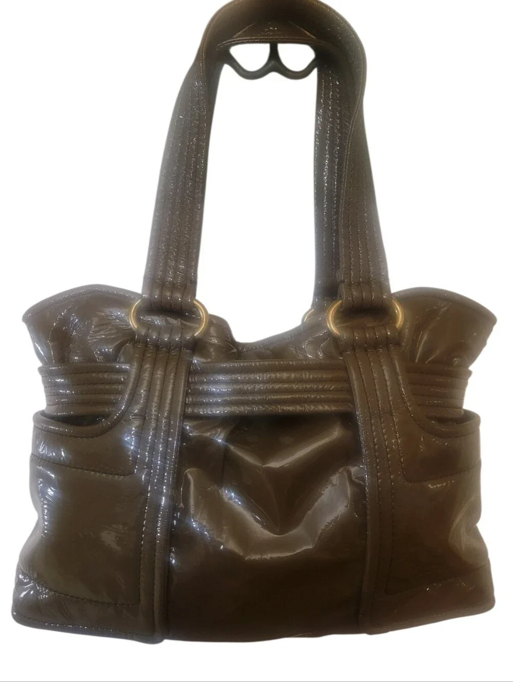 Vintage Kooba Glossy Patent Leather Olive Green Hobo Bag